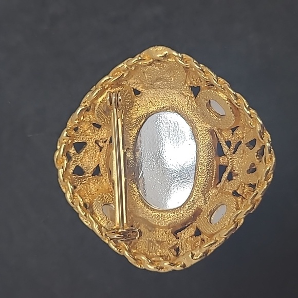 Luminous Blue and Gold Floral Brooch - Picture 2 of 4